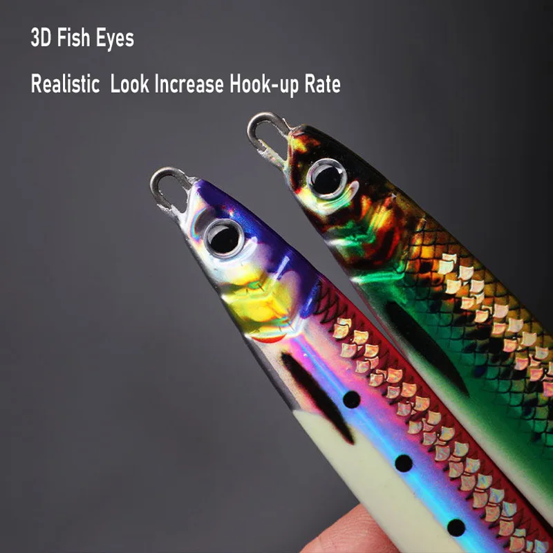 Señuelo de pesca de Metal, anzuelo luminoso de 40g-200g, cuchara de Jigging, pesca Al curricán, señuelo de Pesca de Mar de fundición larga, agua salada para lubina, Lucio, Walleye - imagen 5