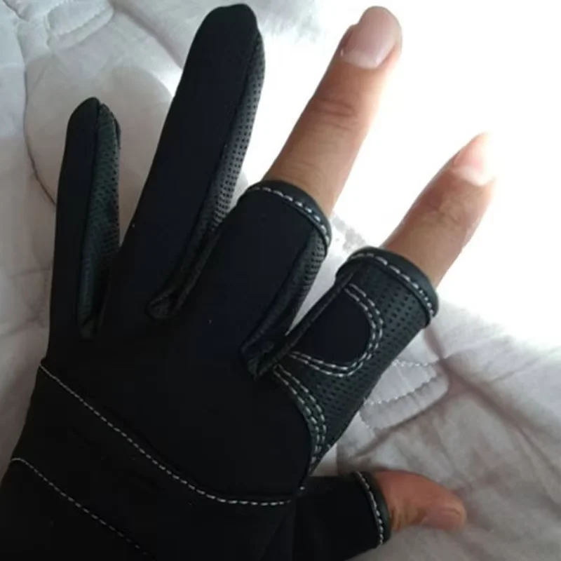 1 par de guantes de cuero antideslizantes con 3 dedos para pesca de invierno, guantes cálidos sin dedos de PU para pescar deportes al aire libre necesarios - imagen 4