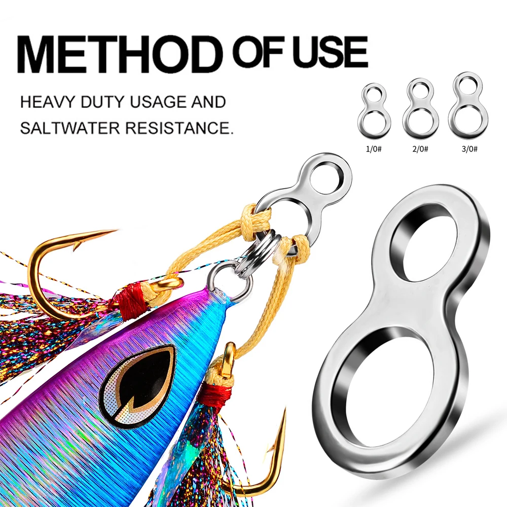 20 piezas conector de cebo de ocho anillos de dos agujeros para pesca, conector giratorio para curricán, anzuelo de asistencia, aparejos de pesca de acero inoxidable