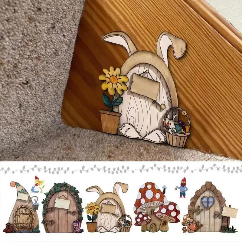 Puerta mini de jardín de cuento de hadas de madera con dibujos - imagen 5