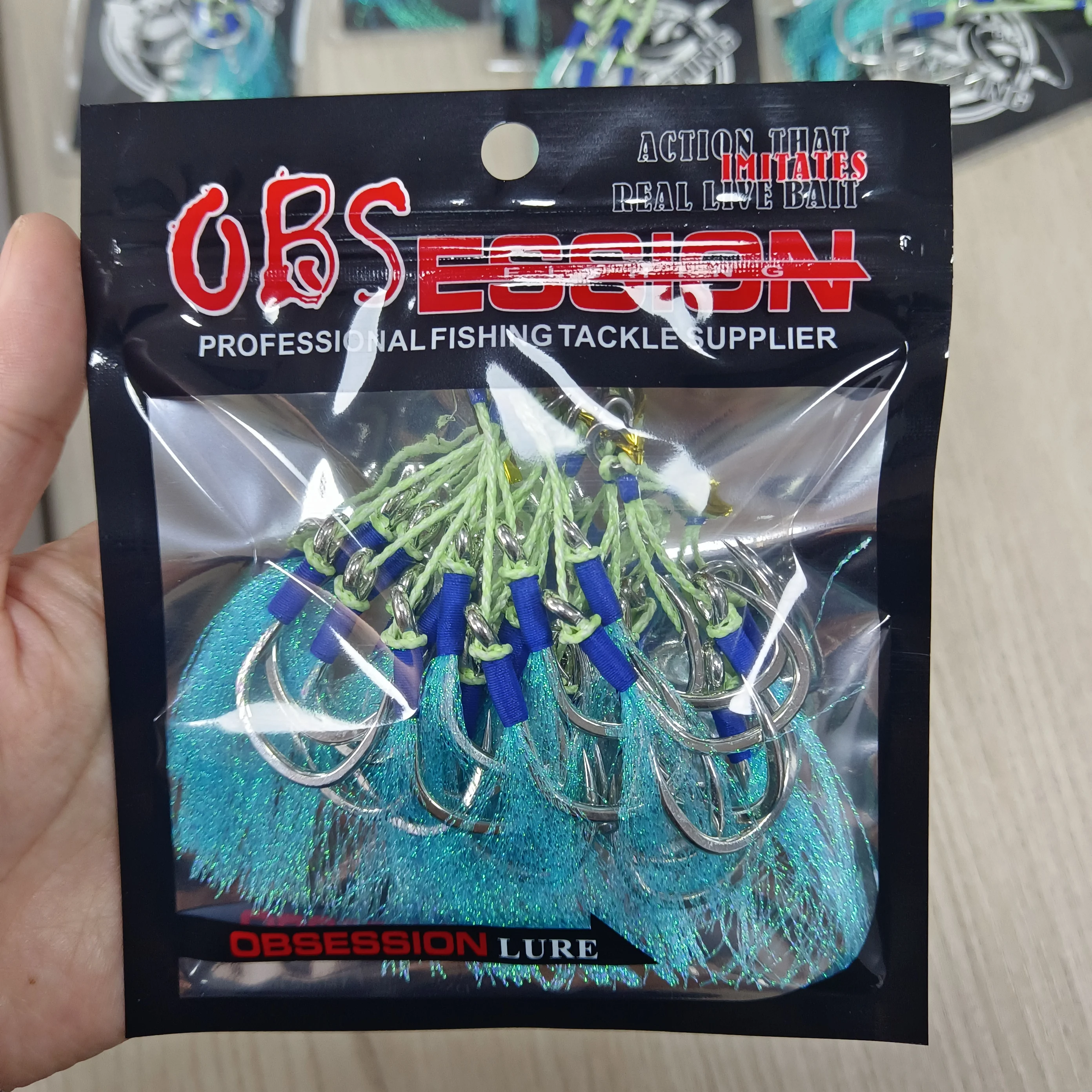 OBSESSION HK030 10 unids/lote anzuelos de Jigging de acero rico en carbono línea de PE anzuelo de Pesca con brillo de agua salada vástago de púas Pesca anzuelo de asistencia - imagen 4
