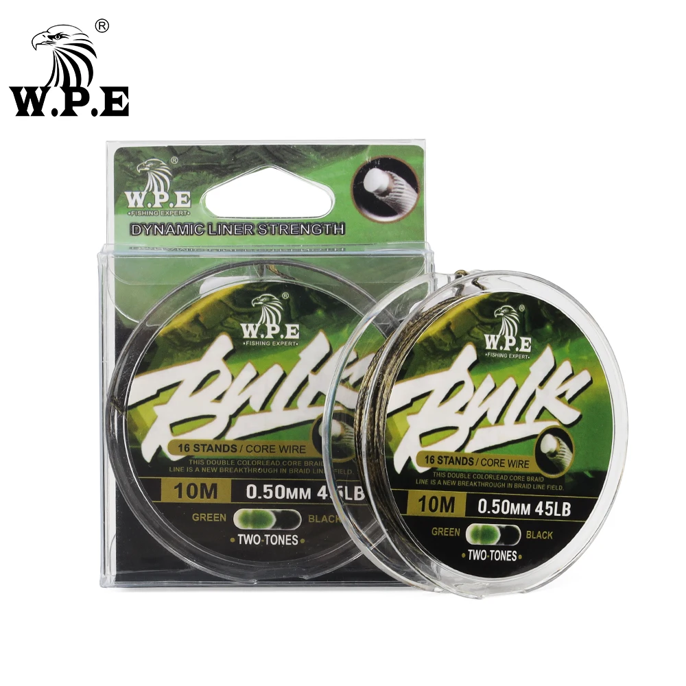 W.P.E-sedal de Pesca de carpa con núcleo de plomo, 10m, 16 hebras trenzadas, 0,50mm, 45LB, 20kg, aparejos para el cabello, alimentador de carpa, aparejos de Pesca