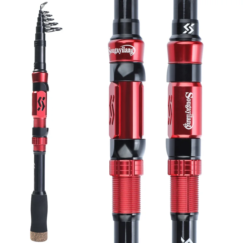 Sougayilang-caña de pescar giratoria telescópica, aparejo de poste telescópico de carbono súper ligero, aparejos de Pesca de mar, 1,8-2,4 M - imagen 3