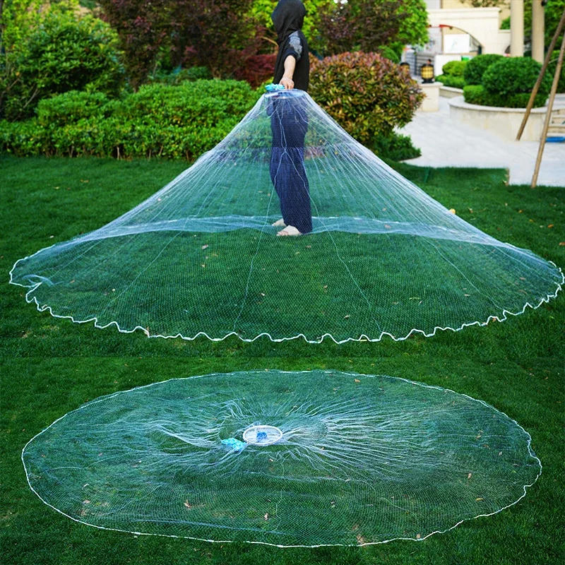 Redes de lanzamiento de aterrizaje monofilamento Lawaia con anillo de aluminio, dos tipos de tamaño de rejilla, equipo de pesca automático para lanzar a mano - imagen 3