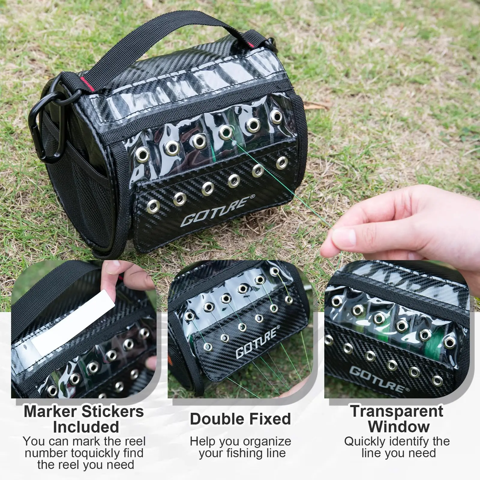 Goture-bolsa de almacenamiento de sedal de pesca con 3-6 agujeros, ventana de visión clara, estuche de sedal, divisor extraíble, organizador de sedal - imagen 4