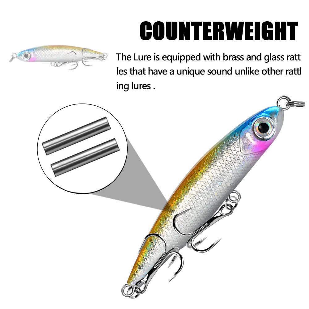 Señuelo de Pesca de lápiz de hundimiento, 1 piezas, Wobblers, 6,4 cm, 5g, Mini cebo duro de Metal Artificial, plantilla 3D, ojos, Pesca, trucha, aparejos de Pesca - imagen 5