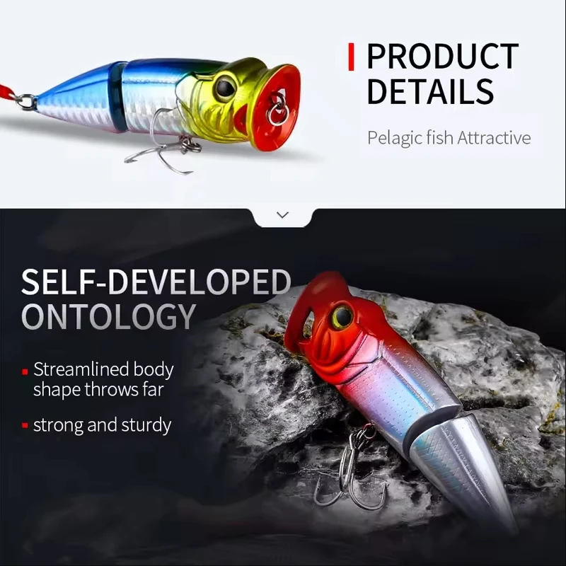 Popper Bearking S54B con ojos 3D para pesca superficial - imagen 3