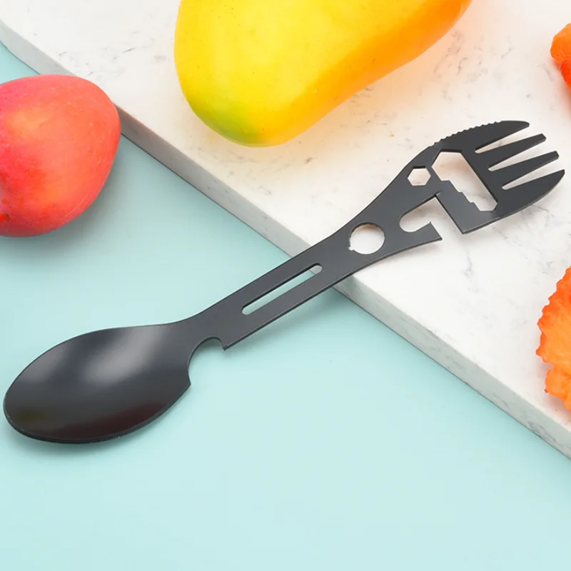 Tenedor multiherramienta de acero inoxidable, tenedor deportivo, abridor de botellas para campamento de Picnic, llave, herramienta de arpón, cubiertos, vajilla portátil, cuchara, cubiertos - imagen 2