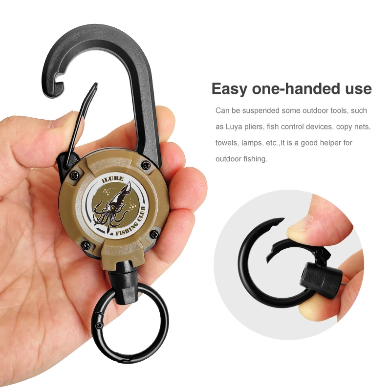 Llavero retráctil de pesca, 1 piezas, carrete, mosquetón, hebilla de cuerda de alambre de acero, llavero al aire libre, herramientas de pesca - imagen 5