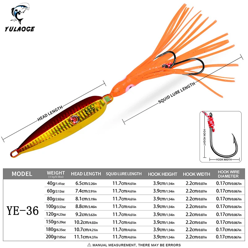 Plantilla de Metal lento de 40G y 80G, anzuelo luminoso de calamar, gancho doble para lubina, merro, pez mandarín, aparejos de cebo Artificial, 1 Uds. - imagen 2