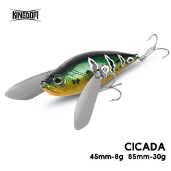 Kingdom Cicada Topwater señuelos 45mm 8g 85mm 30g insecto biónico flotante de agua salada con alas de Metal Wobblers duros para pesca de lubina