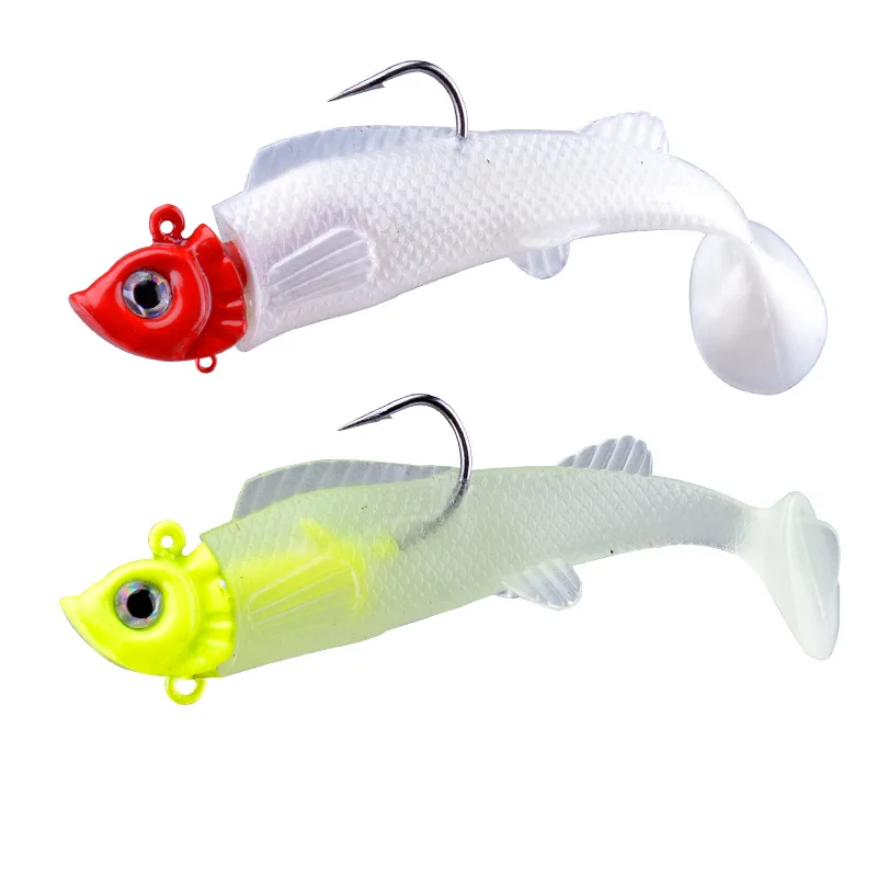 Aparejos de pesca PD, corredor de carretera, gancho individual, 9g, 15g, cola en T, cebo suave, anzuelo con cabeza de pez, antiluz colgante inferior, gusanos blandos - imagen 5