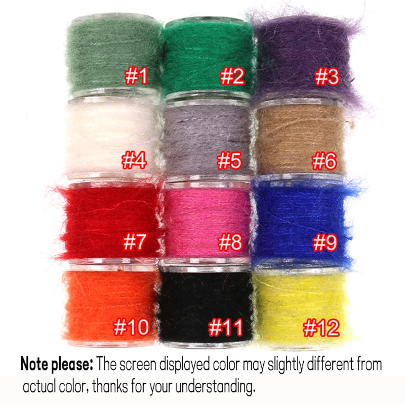 Pelo de piel de zorro mezclado de 12 colores para atado de moscas, cebo Streamer, pescado, hilo de fibra fina Natural, hilo de envolver doblado, Material para atar moscas - imagen 2