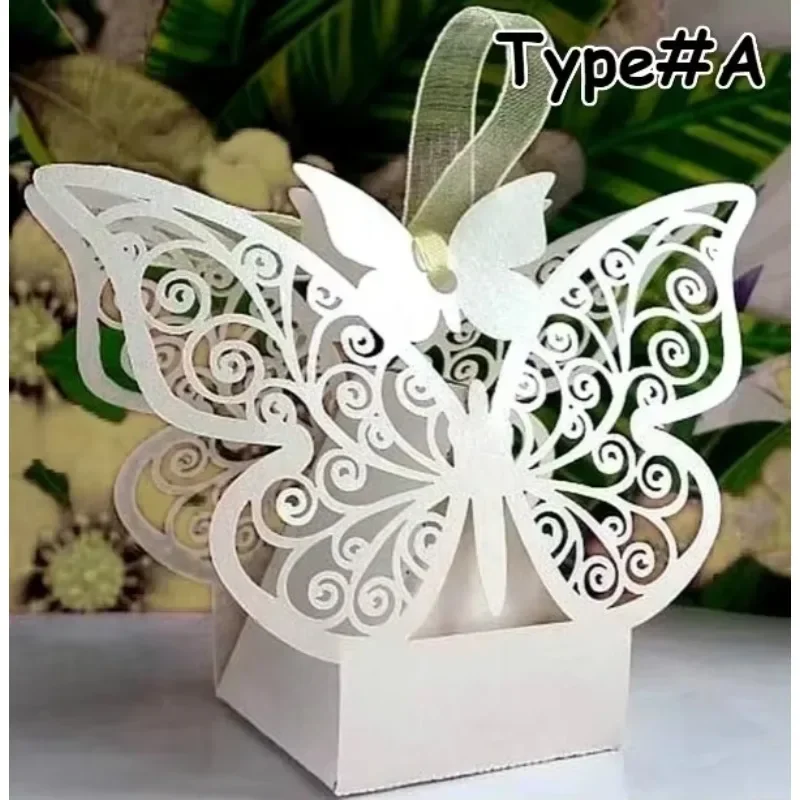 10 unids/set cajas de papel de regalo de mariposa hueca corte láser creativo caja de drageas de dulces de boda paquete de envoltura de cartón de galletas