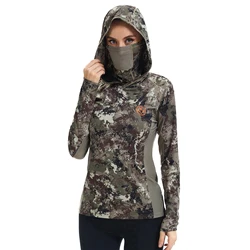 BASSDASH Sudadera con capucha camuflaje UPF50+ para mujer FS03W
