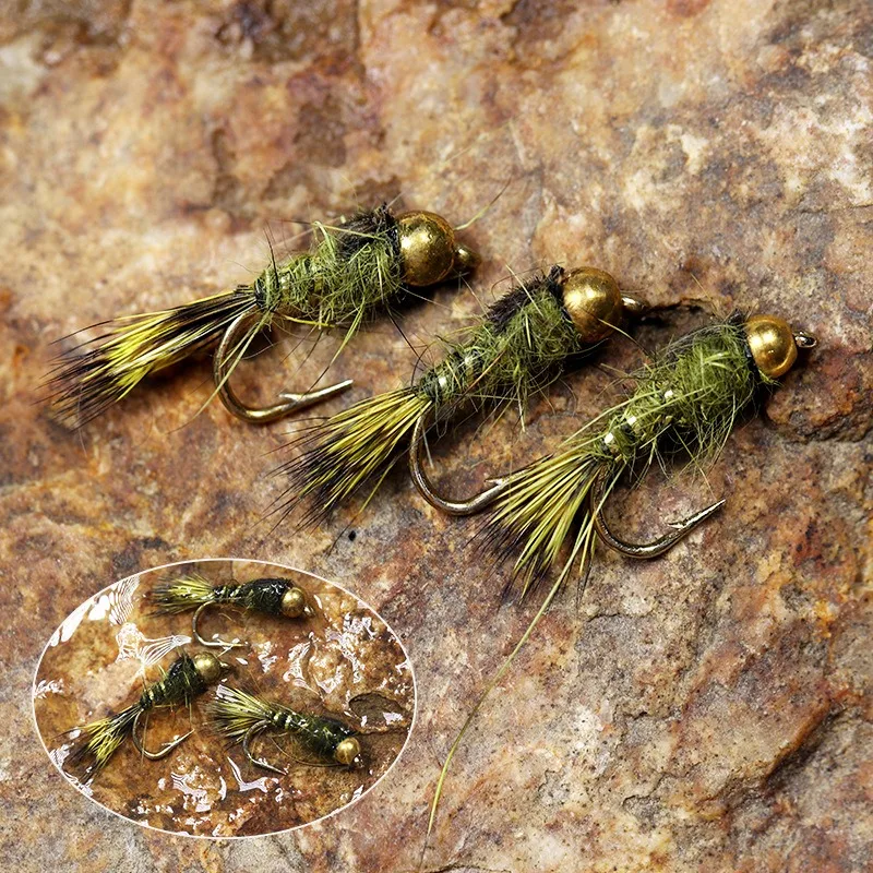 6 uds cabeza de cuentas de tungsteno con púas Jig Ninfa mosca cola de faisán hundimiento rápido húmedo Euro Ninfa mosca trucha Señuelos de pesca cebos 14-18 # - imagen 3