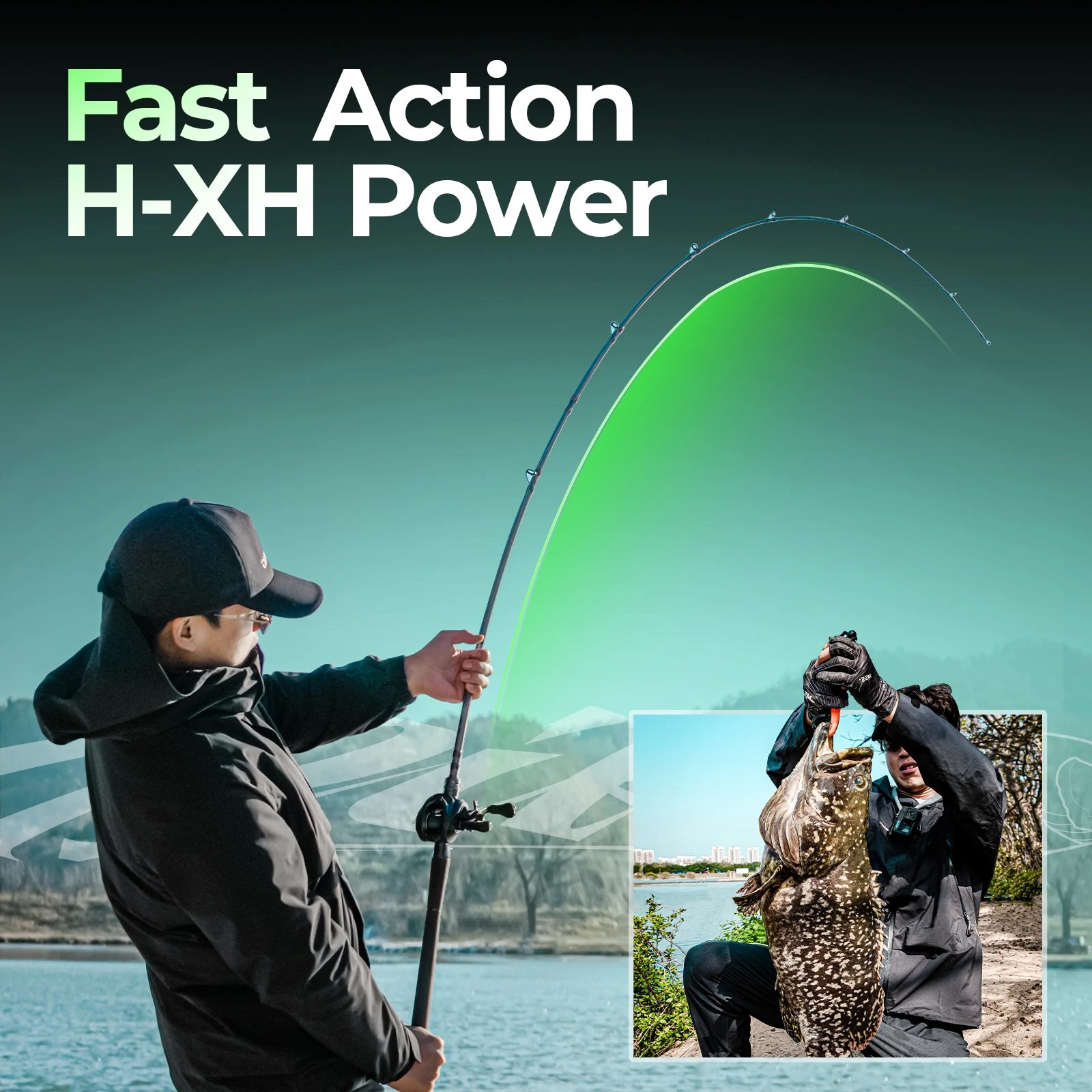 Cañas de pescar M1 PIKE H/XH, peso del señuelo de 200g, potente caña de cabeza de serpiente para Lucio, caña gigante de acción rápida giratoria de 2,13-2,69 M - imagen 3