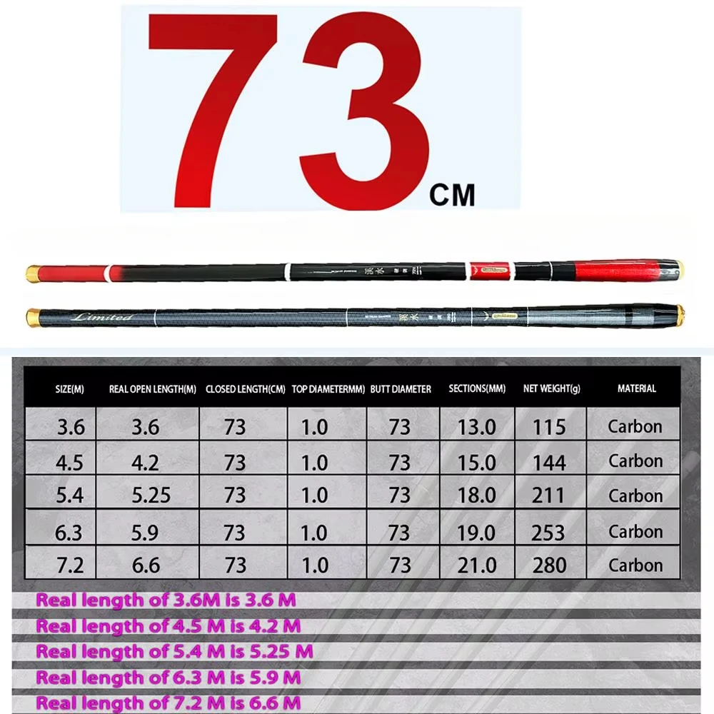 Caña de pescar de carpa de carbono, caña telescópica portátil, aparejos de pesca, caña de mano ultraligera profesional, 3,6/4,5/5,4/6,3/7,2 M - imagen 5