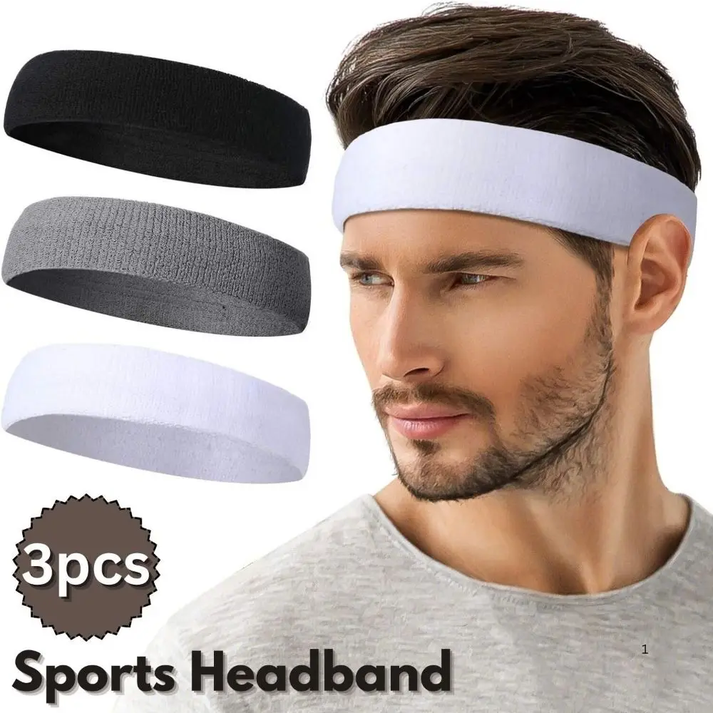 3 unids/set de diadema deportiva que absorbe la humedad al aire libre, banda elástica de Color sólido para gimnasio, banda para el sudor absorbente para Fitness, diadema para ciclismo