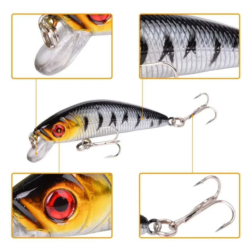 8 unids/set ojos 3D cebo de Pesca 72mm 7,5g lubina Minnow señuelos con anzuelos triples Crankbaits duros artificiales Lucio carpa aparejos de Pesca - imagen 5