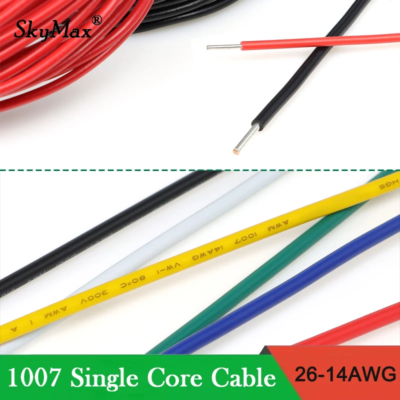 2/5/10m UL1007 Cable de cobre de un solo núcleo 26 24 22 20 18 16 14AWG PVC aislado 300V Cable eléctrico chapado estañado línea de lámpara LED