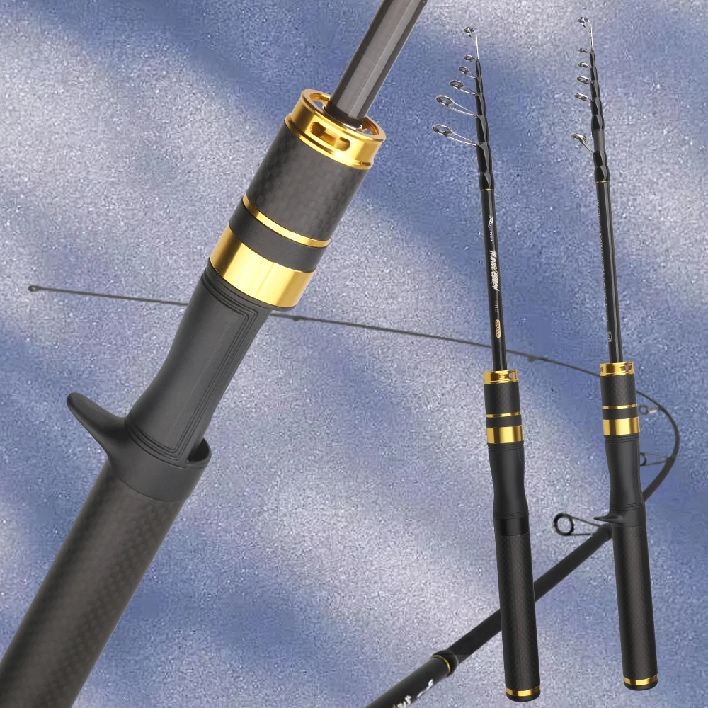 ROLLFISH UL-caña de pescar telescópica portátil para viaje, caña de pescar giratoria de fibra de carbono con asiento de carrete de sonido + sedal de pesca de PE de 100M - imagen 3