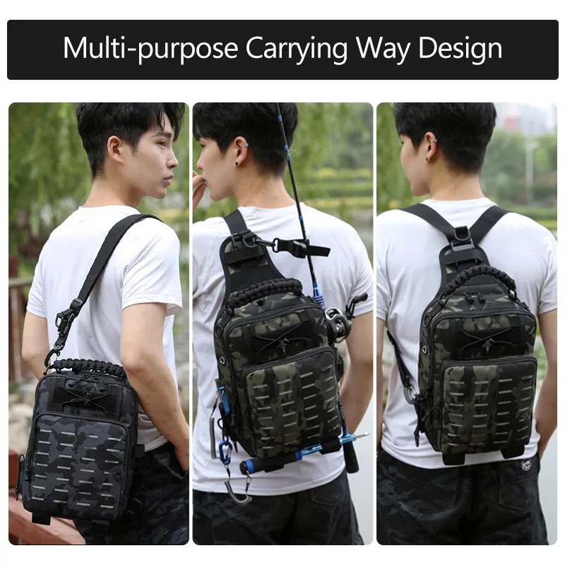 Bolsa para caña de pescar, caja de Señuelos de Pesca, mochila táctica láser Molle para peces al aire libre, Camping, senderismo, bolsas de caza para hombres X1G - imagen 3