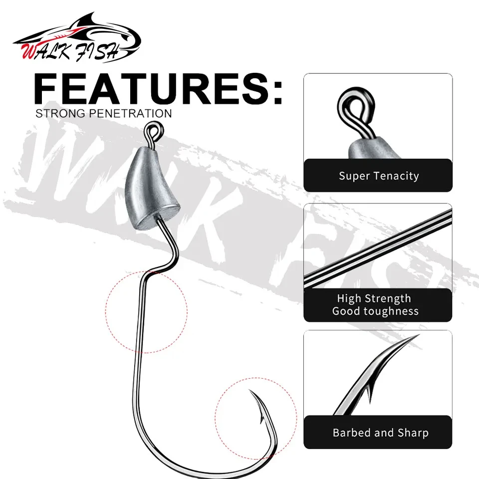 WALK FISH-anzuelos de pesca con cabeza de anzuelo de púas, 5 uds., 1,75g, 2,5g, 3,5g, cebo de gusano suave que se hunde, Micro troquel de plomo, manivela, aparejos de pesca - imagen 3
