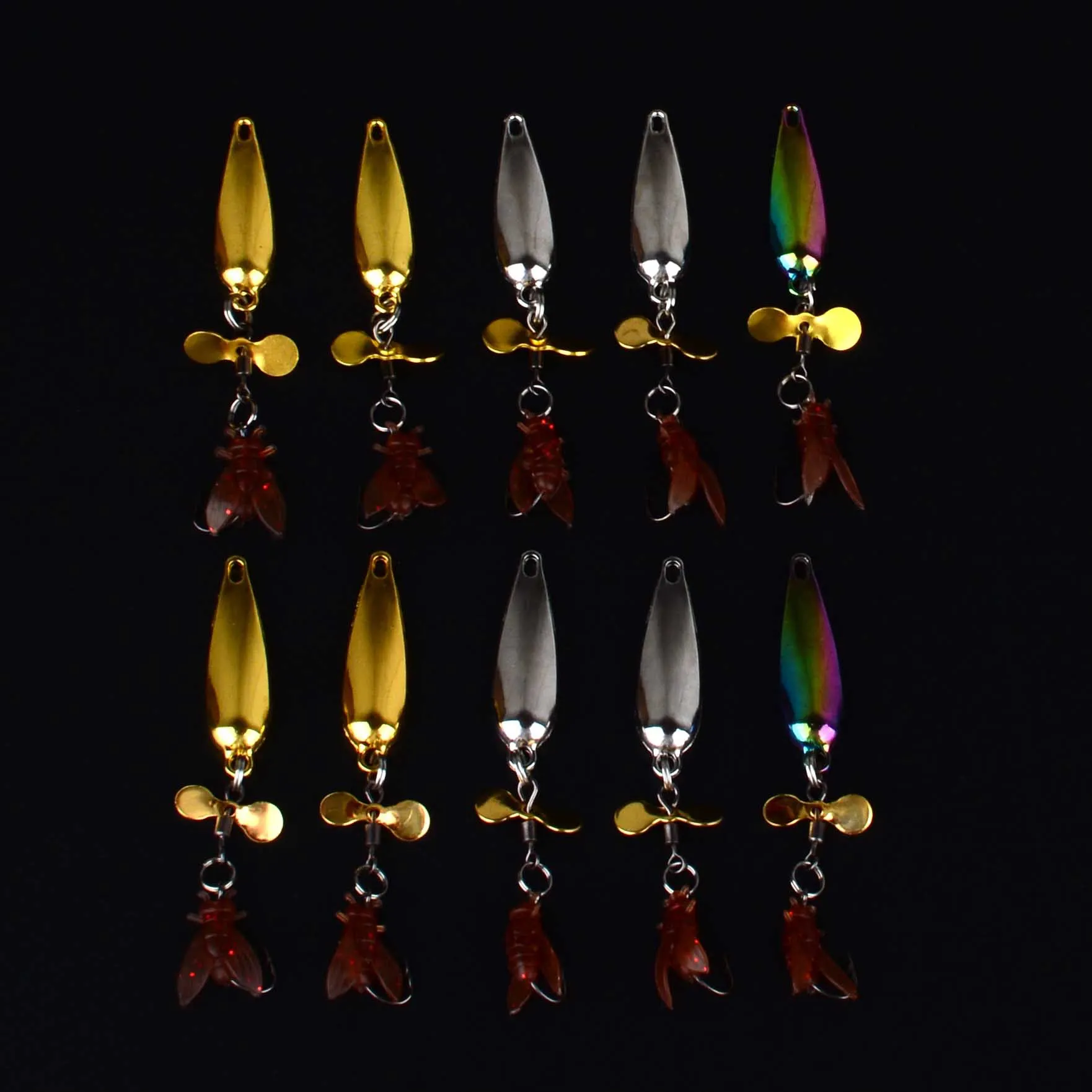 5 piezas de cebo de pesca de metal con cuchara giratoria, cuchara larga con purpurina de 3,2 cm/4,2g, cebo de pesca giratorio de lubina y barracuda - imagen 2