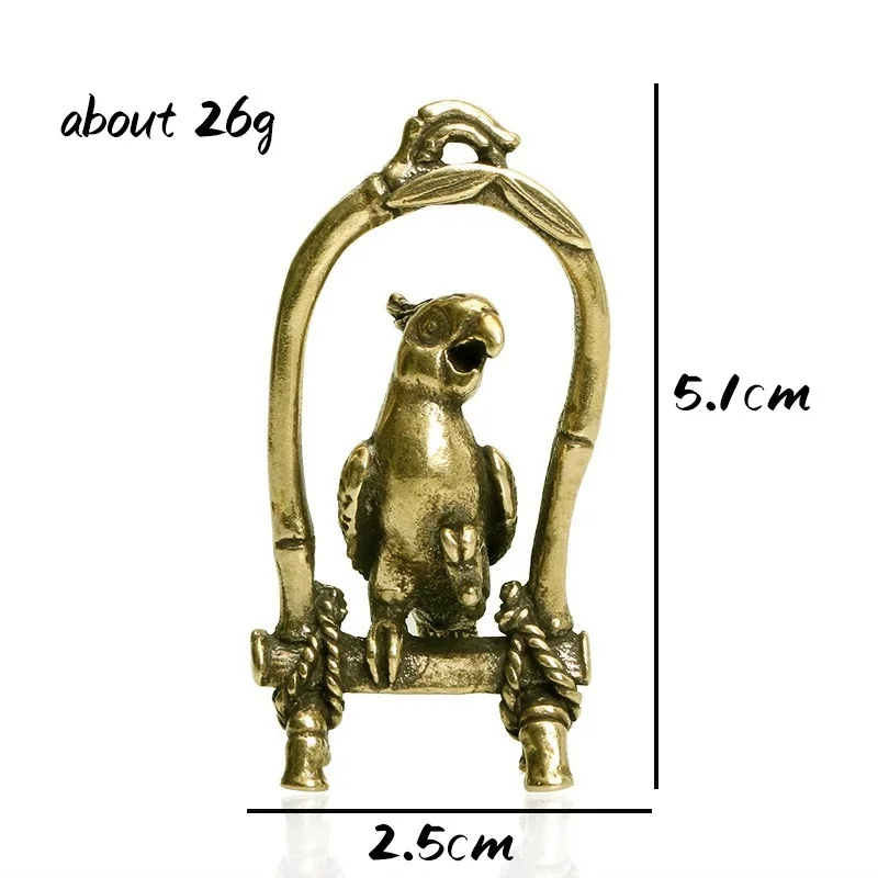 Jaula de pájaros de cobre antiguo, figuritas de loro, miniaturas, adornos de escritorio, llavero de pájaro de Animal de latón, colgante, decoraciones de joyería - imagen 5