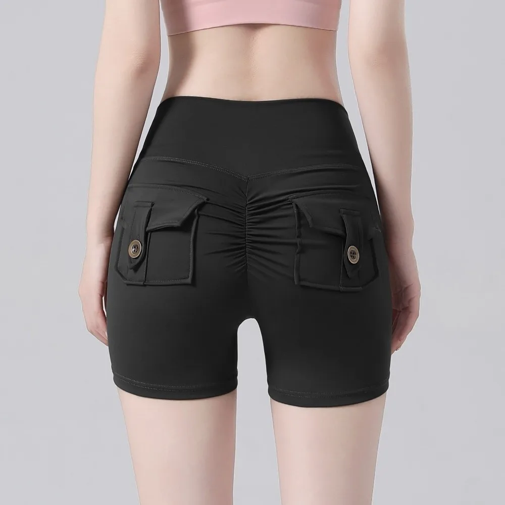 Nuevos pantalones cortos de cintura alta color melocotón, pantalones cortos de Yoga transpirables de secado rápido, pantalones cortos de Fitness con realce de trasero frorcido, pantalones cortos para ejercicio