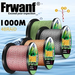 Frwanf-sedal de pesca de 4 hebras, 1000m, línea trenzada de PE, línea multifilamento suave japonesa, pesca en el mar, carpa, punto de mosca, línea de alambre de PE