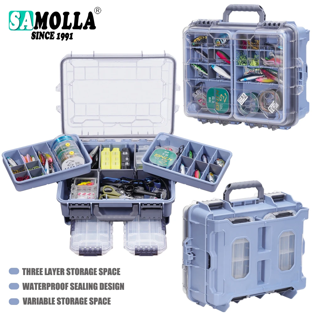 SAMOLLA Caja de aparejos de pesca de gran capacidad, portátil, multifuncional, impermeable, accesorios de cebo, caja de almacenamiento para acampar al aire libre
