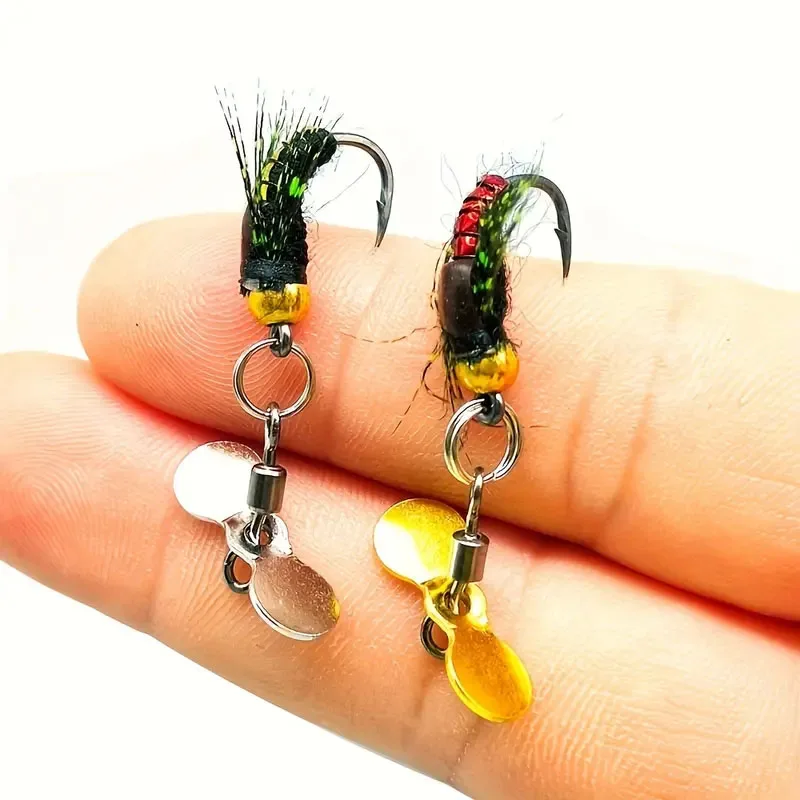 6 unids/caja cebo de pesca de insectos artificiales, cabeza de cuentas de latón de hundimiento rápido Scud mosca gusano trucha señuelo de pesca - imagen 5