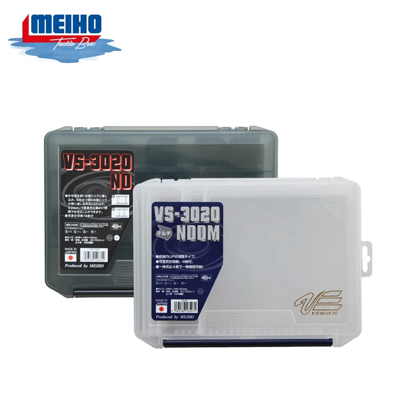 Meiho Versus VS-3020NDDM Caja con compartimento transparente para almacenamiento de cebo y señuelo, caja de plástico portátil, accesorios de pesca