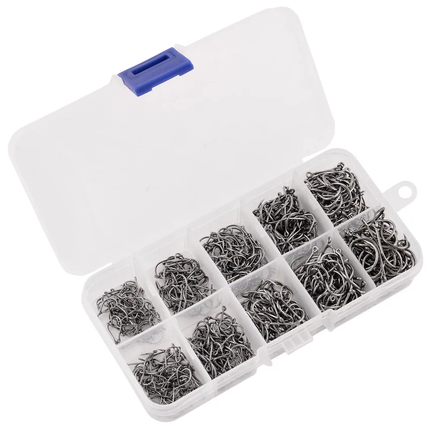 Juego de anzuelos de pesca de 200/300/400/500/600 piezas, anzuelos de púas de acero con alto contenido de carbono, aparejos de pesca para agua dulce y salada - imagen 5