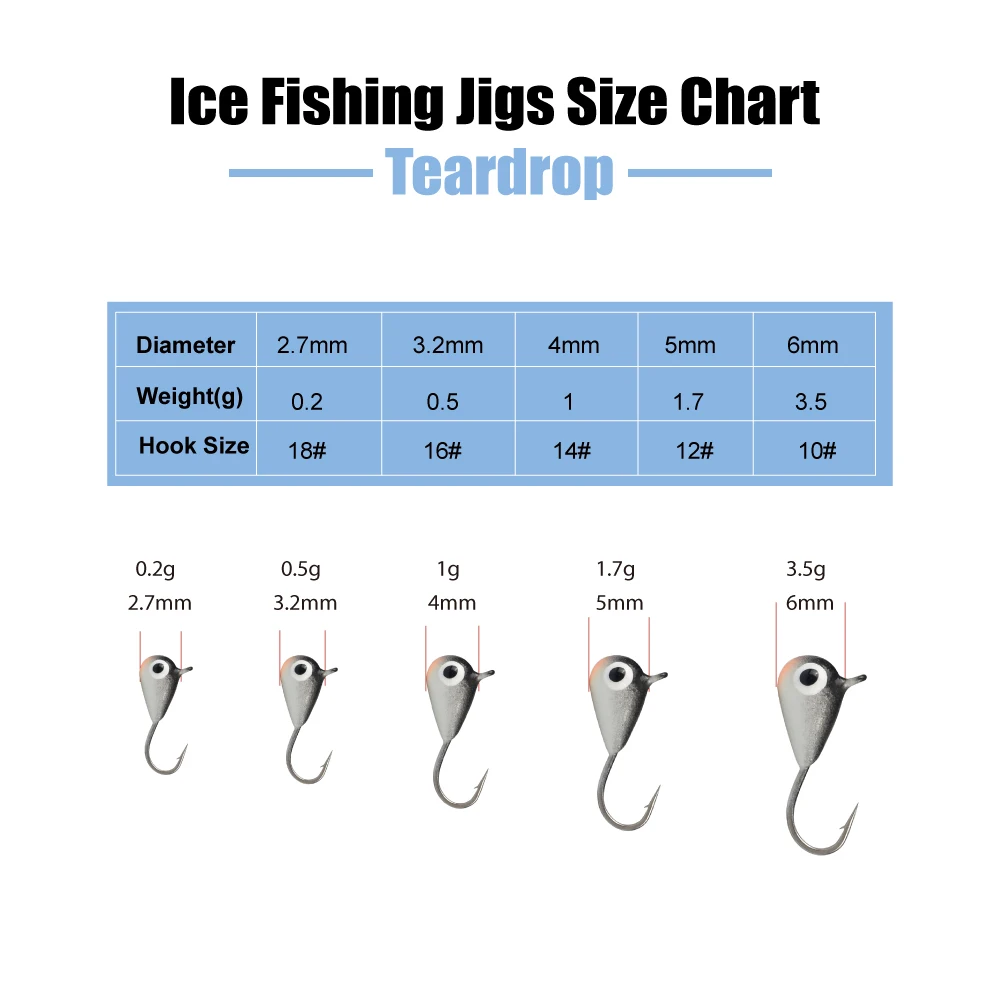 Elite TG-plantillas de hielo con forma de lágrima, 10 Uds., 2,7mm-5,0mm, anzuelo de tungsteno Hayabusa, perca tipo pez para invierno, anzuelos de pesca con forma de ojo de pez, anzuelos de señuelo suave - imagen 5