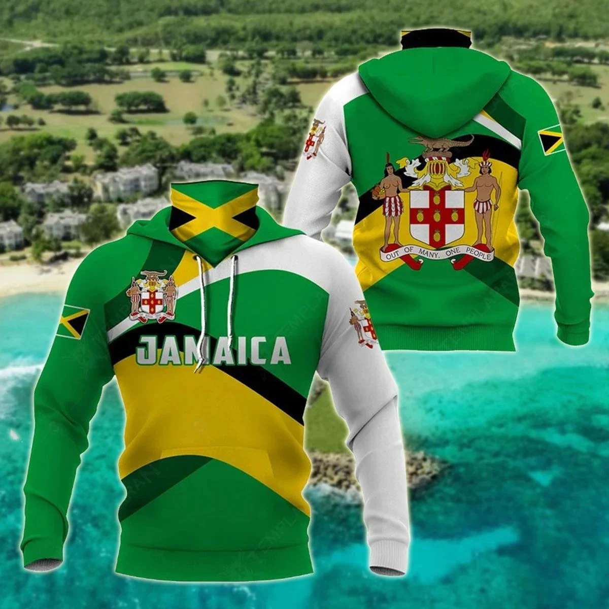 Sudadera 3D Jamaica hombre con capucha – Estampado escudo y bandera - imagen 3
