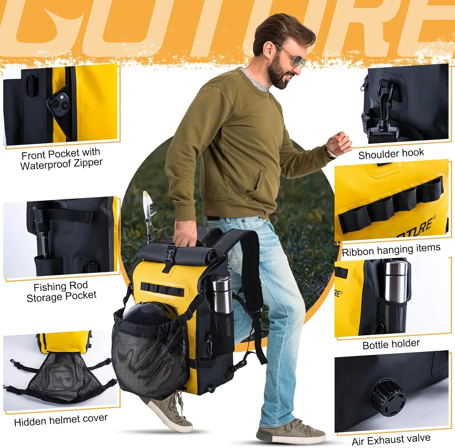 Goture-mochila para bicicleta, 25L, 500D, PVC, bolsa para aparejos de pesca con válvula de escape, impermeable, para bicicleta, pesca, canotaje, 3 colores - imagen 5