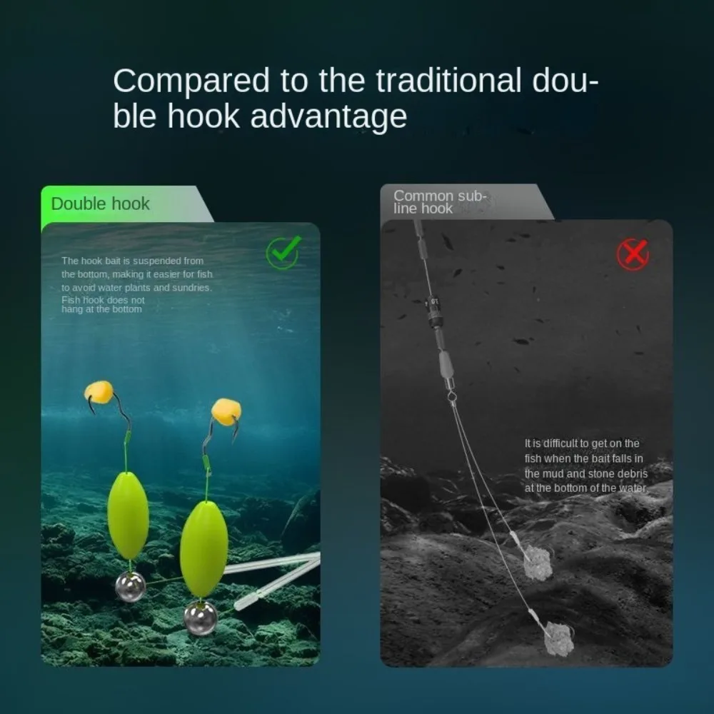3 uds doble gancho aparejos de pesca para el cabello gancho de giro automático Anti inferior carpa anzuelo de pesca equipo listo hecho - imagen 4