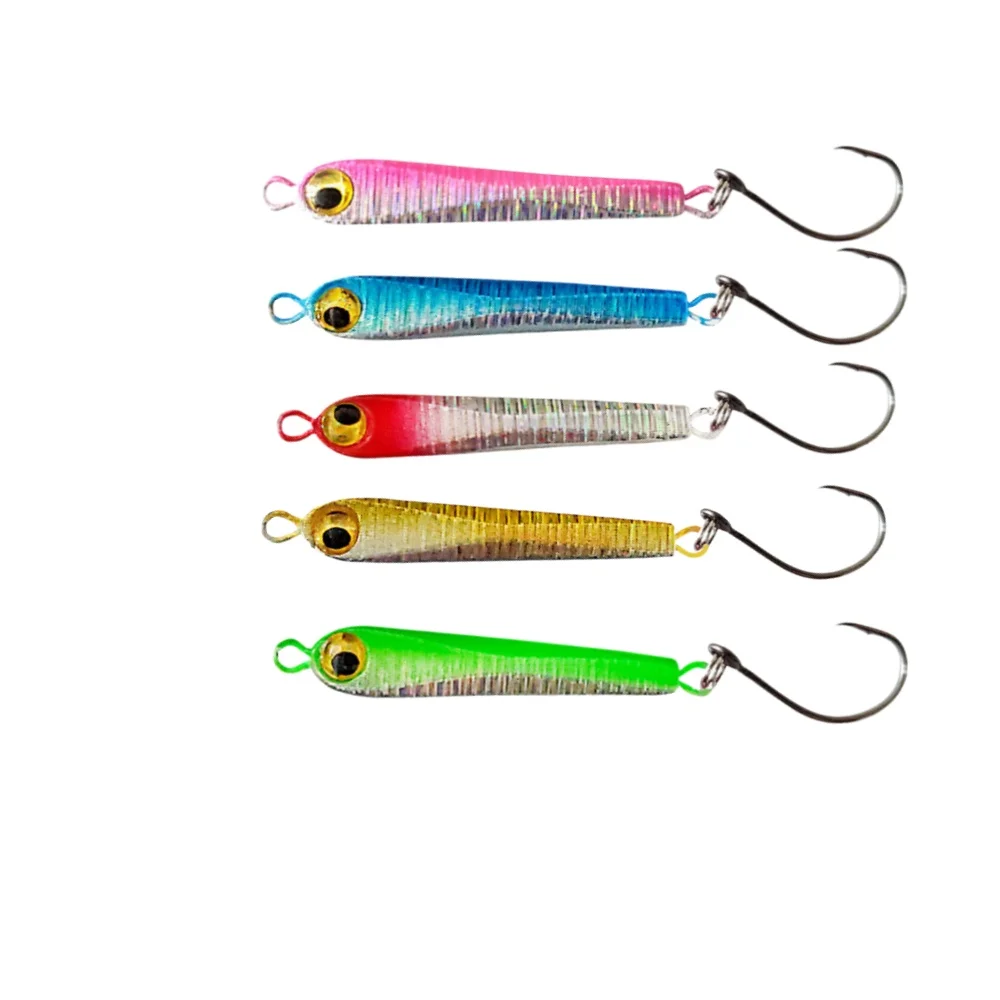 Mini señuelo de pesca con plantilla de Metal, 5 uds., 3g/5g, cebo Artificial Isca con un solo anzuelo, accesorios de pesca para peces pequeños, aparejos de pesca - imagen 4