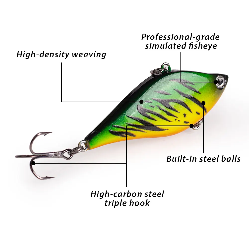 Señuelo Hanlin VIB de hundimiento lento, 65mm/13g, bola de sonajero con vibración, Wobbler Artificial, cebo duro sin labios, Crankbait, aparejos de pesca en hielo - imagen 3