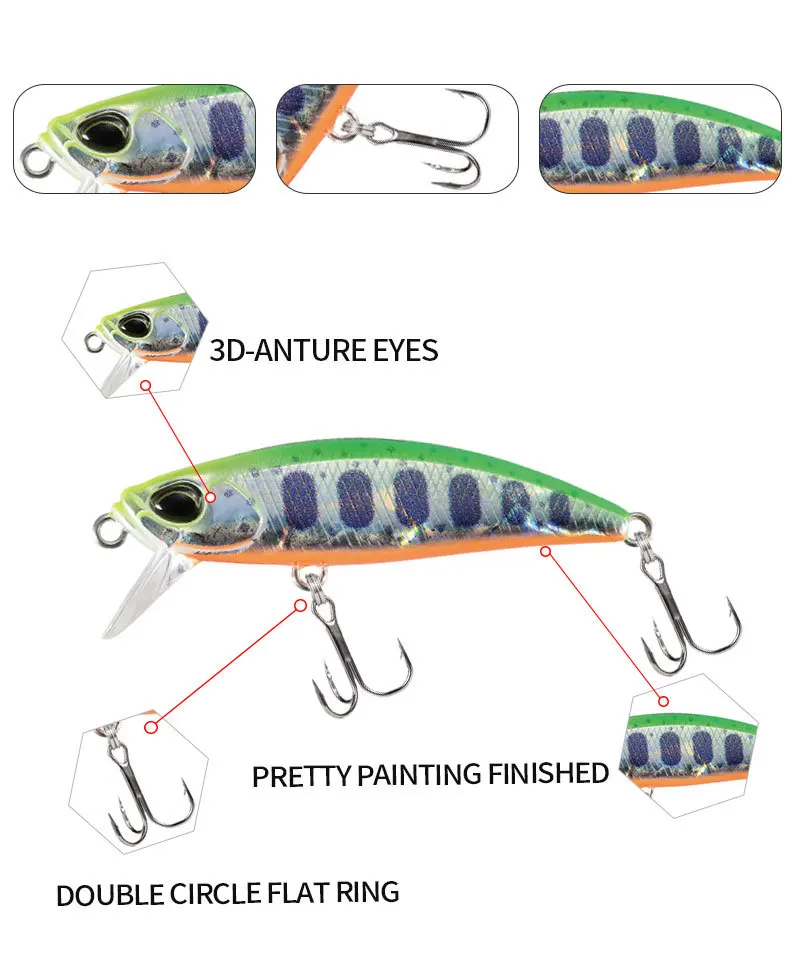 Señuelo duro de pececillo que se hunde, 1 piezas, 48mm, 6,5g, Wobblers, señuelo de Pesca de carpa Isca, señuelo de pececillo Artificial para trucha, lubina - imagen 5