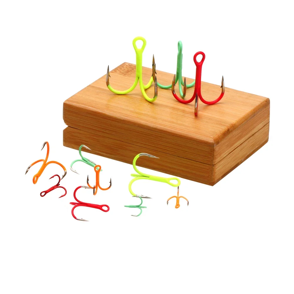 ICERIO 5/10 piezas 14 # -3/0 #   Anzuelos triples en línea doblados redondos fluorescentes/luminosos, señuelo de pesca de agua dulce y salada, anzuelo Triple - imagen 4