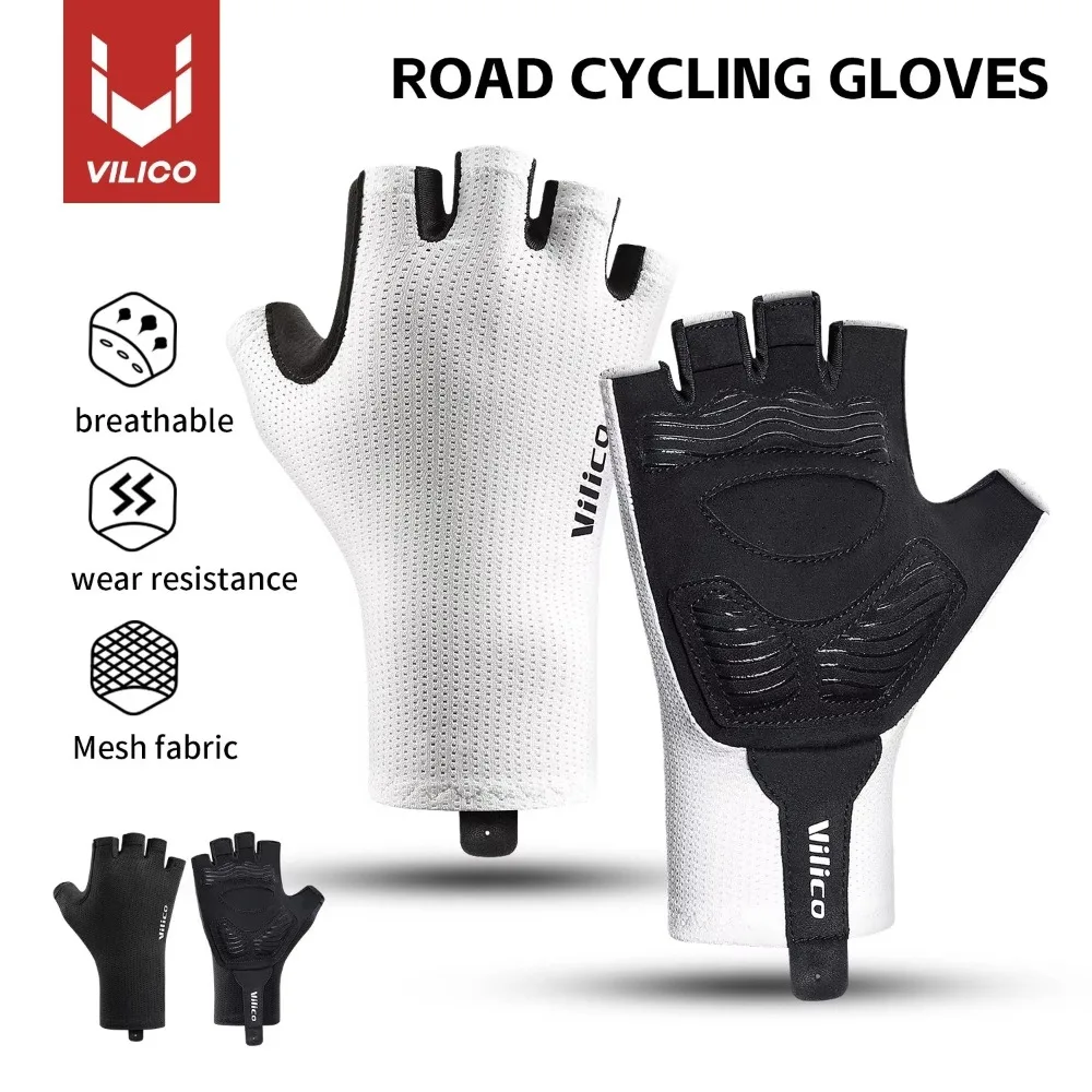 Guantes cortos antideslizantes para ciclismo, manoplas ligeras de medio dedo de tela de Lycra, transpirables, sin dedos - imagen 4