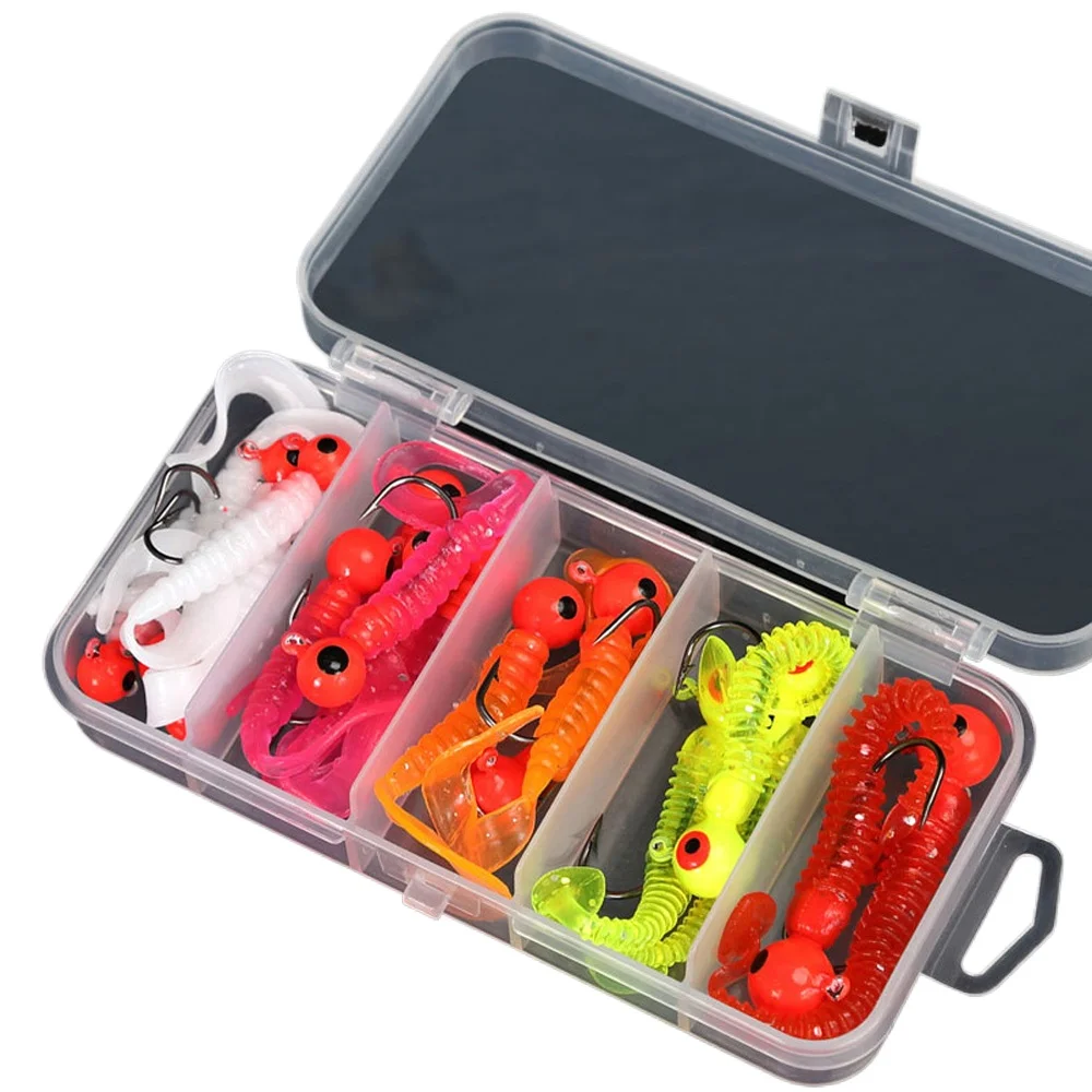 3,5g 5g 7g 10g mezclado 18 Uds juego de señuelos blandos de pesca cebos de silicona con anzuelos de cabeza de anzuelo de ojo Kit de aparejos de lubina de carpa de gusano compensado - imagen 2