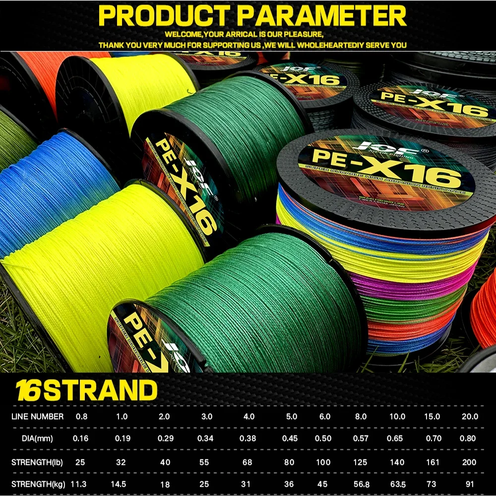 Línea de Pesca trenzada de 16 hebras, 1000M, 500M, X16, cable trenzado de Pesca de carpa, 25LB ~ 200LB, tiro largo, PE, superpotencia, multifilamento - imagen 5