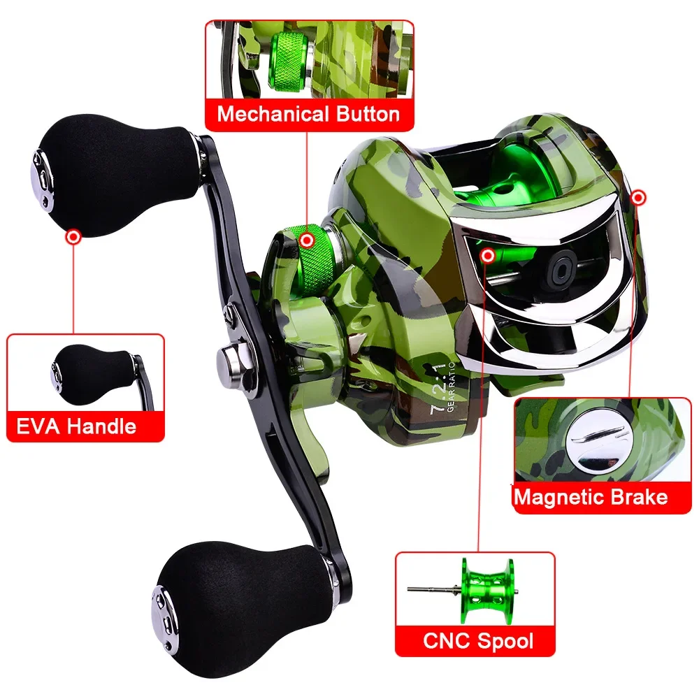 Carrete de Metal para rueda de pesca, accesorio con agarre cómodo, arrastre máximo de 10kg, Baitcasting, 2024: 1, novedad de 7,2 - imagen 2