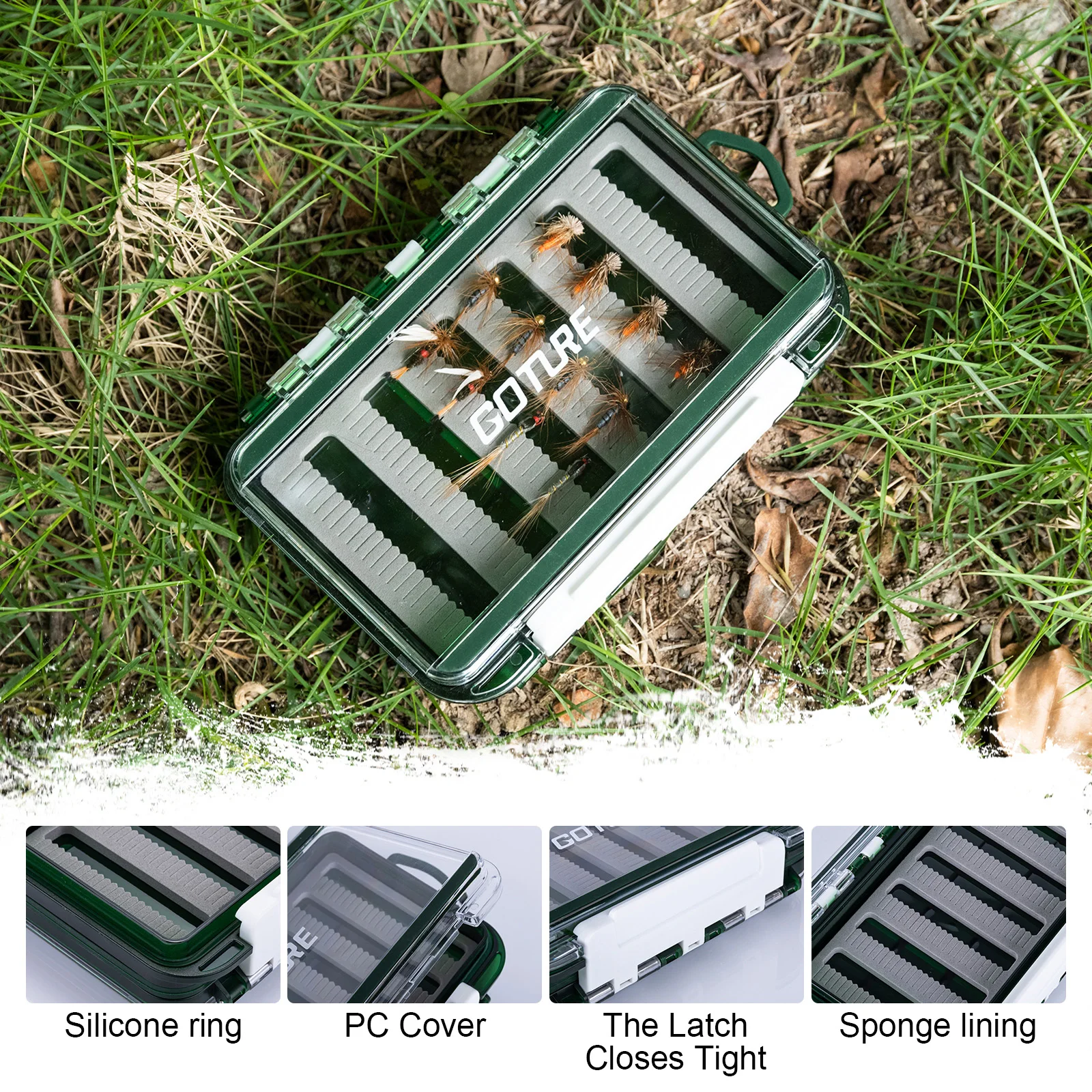 Goture-caja de pesca con mosca de 2 lados, aparejos negros, señuelo, anzuelo de pescado, caja de almacenamiento de plástico ABS impermeable, caja de herramientas de accesorios de pesca - imagen 5
