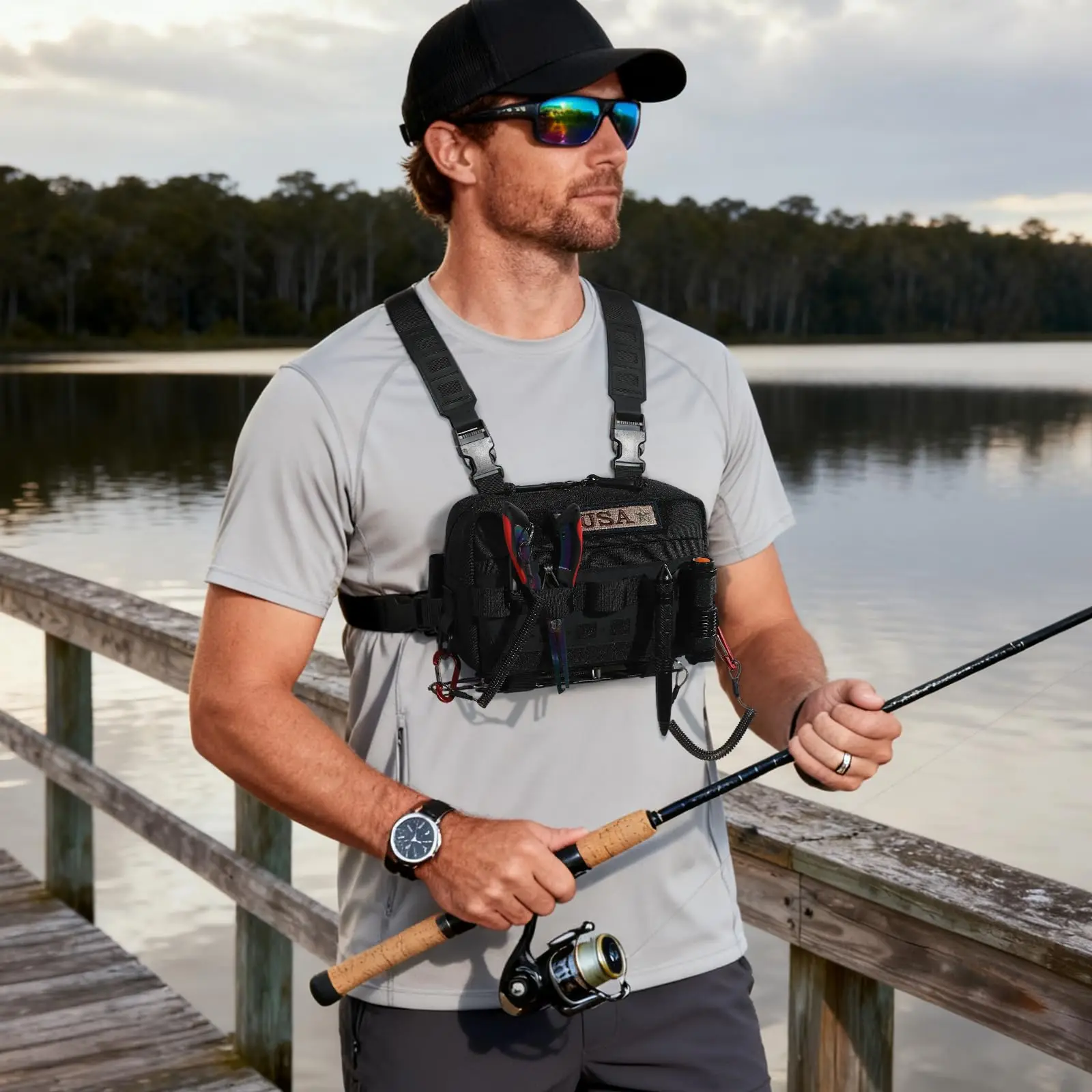 Chaleco táctico para pesca con riñonera integrada - imagen 2